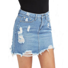 Load image into Gallery viewer, Blue Ripped Casual Mini Denim Skirt
