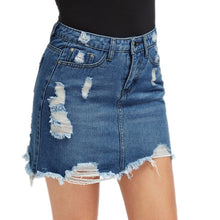 Load image into Gallery viewer, Blue Ripped Casual Mini Denim Skirt
